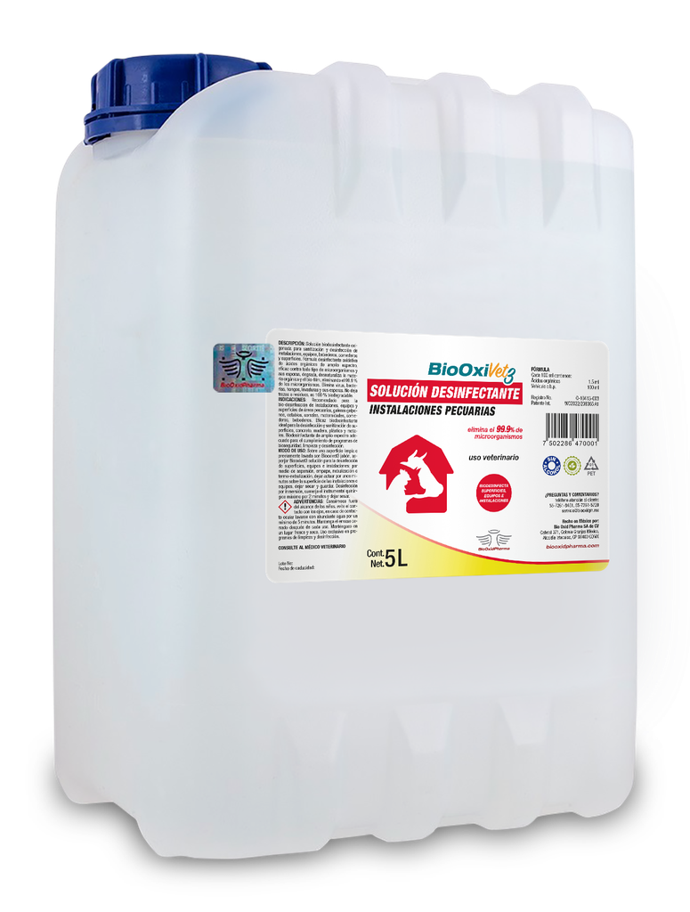 BIOOXIVET 3 ® SOLUCIÓN DESINFECTANTE PARA INSTALACIONES PECUARIAS 5 L