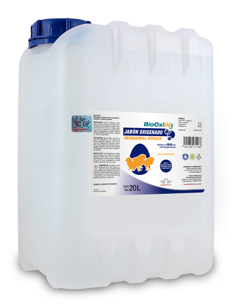 BIOOXIVET 3 ® JABÓN OXIGENADO PARA INCUBADORAS AVÌCOLAS 20 L