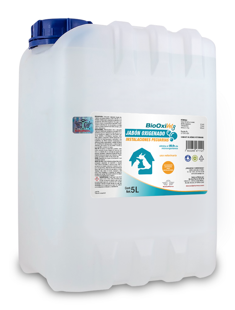 BIOOXIVET 3 ® JABÓN OXIGENADO SANITIZANTE PARA INSTALACIONES PECUARIAS 5 L